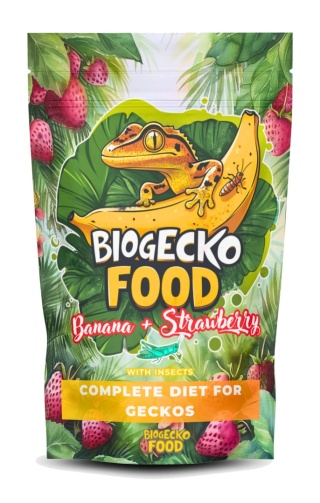 BioGecko Food Banana & Strawberry 100g pokarm dla gekonów orzęsionych i innych jaszczurek BANAN-TRUSKAWKA+OWADY
