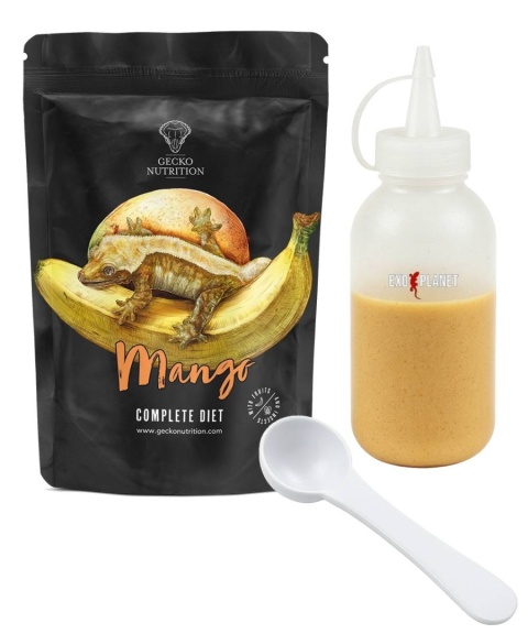 Gecko Nutrition Zestaw: Mango 50g + Butelka do wyciskania pokarmów 100ml + Łyżeczka-miarka MiniSpoon