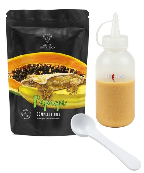 Gecko Nutrition Zestaw: Papaya 50g + Butelka do wyciskania pokarmów 100ml + Łyżeczka-miarka MiniSpoon